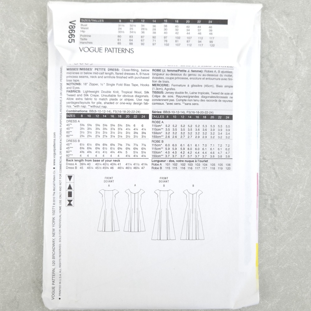 Vogue V8665 Misses Petite Princess Seam Dress Sewing Pattern Fit Flare EZ 16-24 - Picture 3 of 4